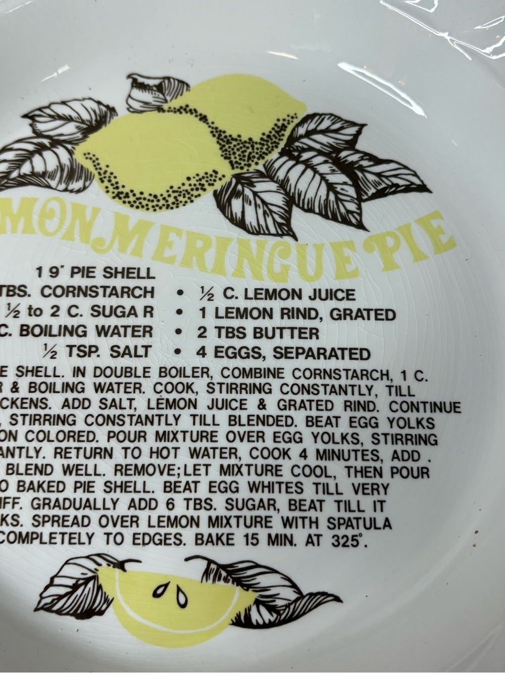 Lemon Meringue Pie Recipe Plate 80’s Vintage - Picture 5 of 9
